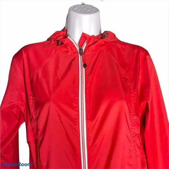 Eddie Bauer red orange windbreaker coat jacket small hood hooded front zip EUC - Picture 4 of 16